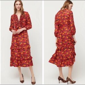J.Crew Collection tiered ruffle dress in jungle cat floral print size 10 NWT